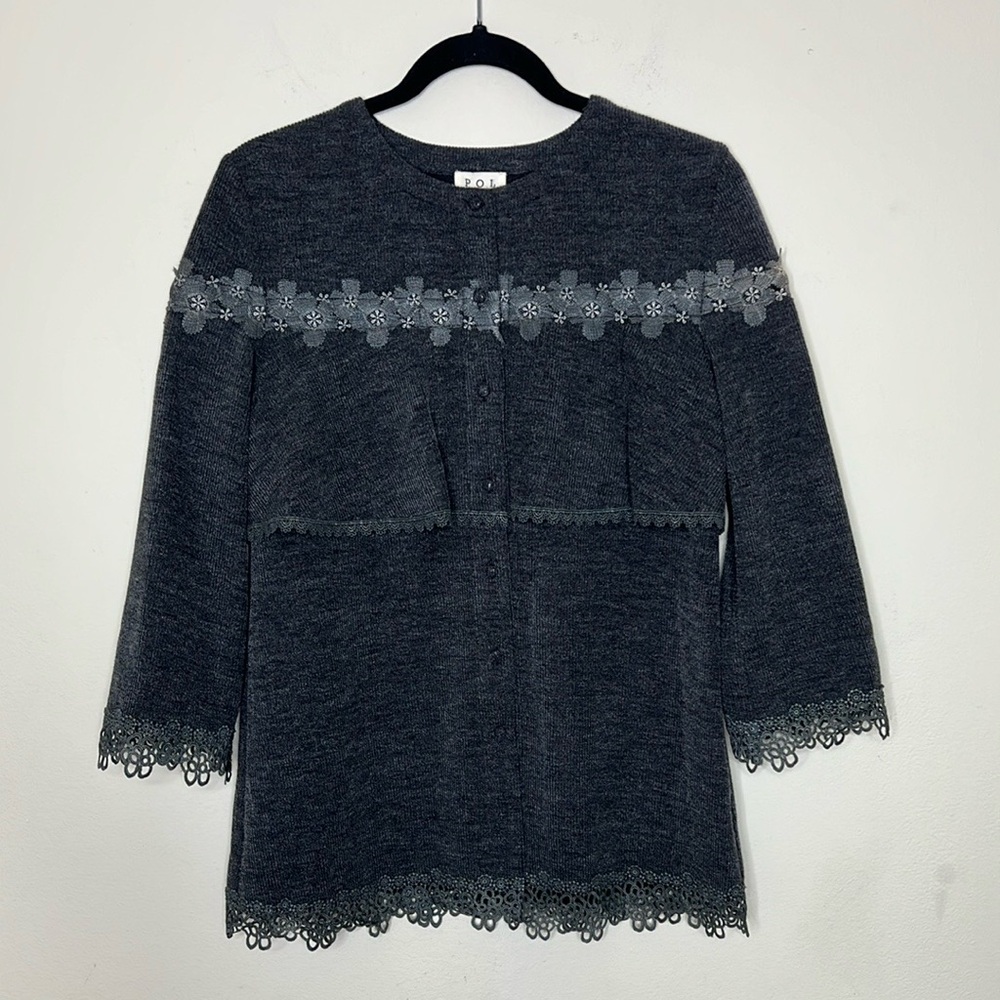 POL Lace Button Down Sweater